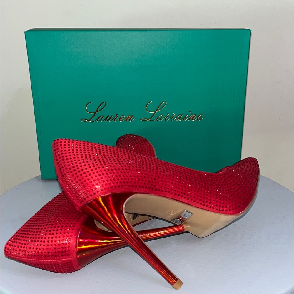 New in Box Lauren Lorraine Dori Glitter Red Heels - Picture 5 of 5